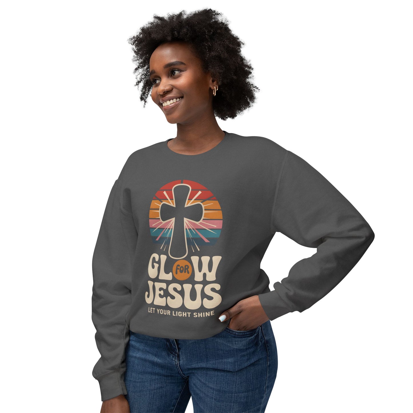 Glow for Jesus Unisex Lightweight Crewneck Sweatshirt | Faith Apparel, Christian Gift, Inspirational Wear, Religious Outfit, Casual Comfort
