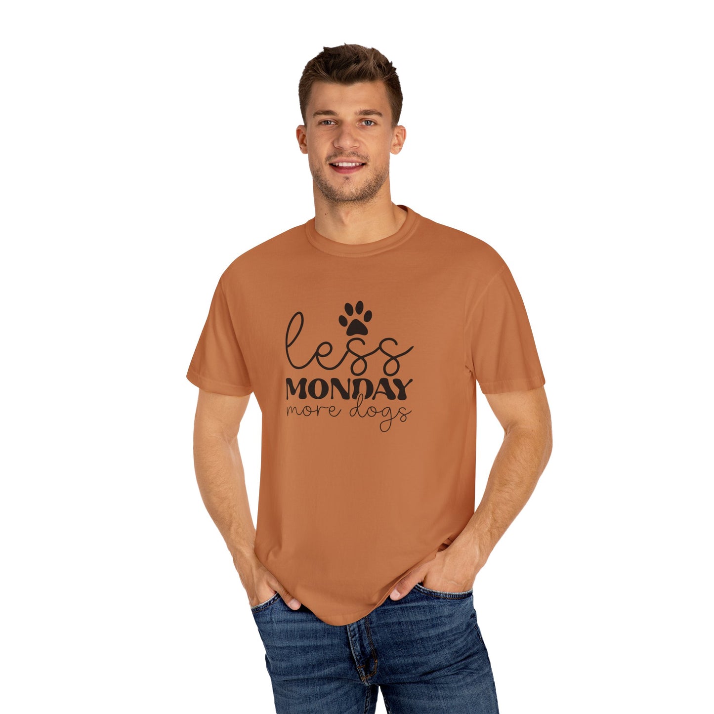 Unisex Garment-Dyed T-Shirt with 'Less Monday More Dogs' Design - Perfect for Dog Lovers, Gifts, Casual Wear, Pet Lovers, Everyday Comfort