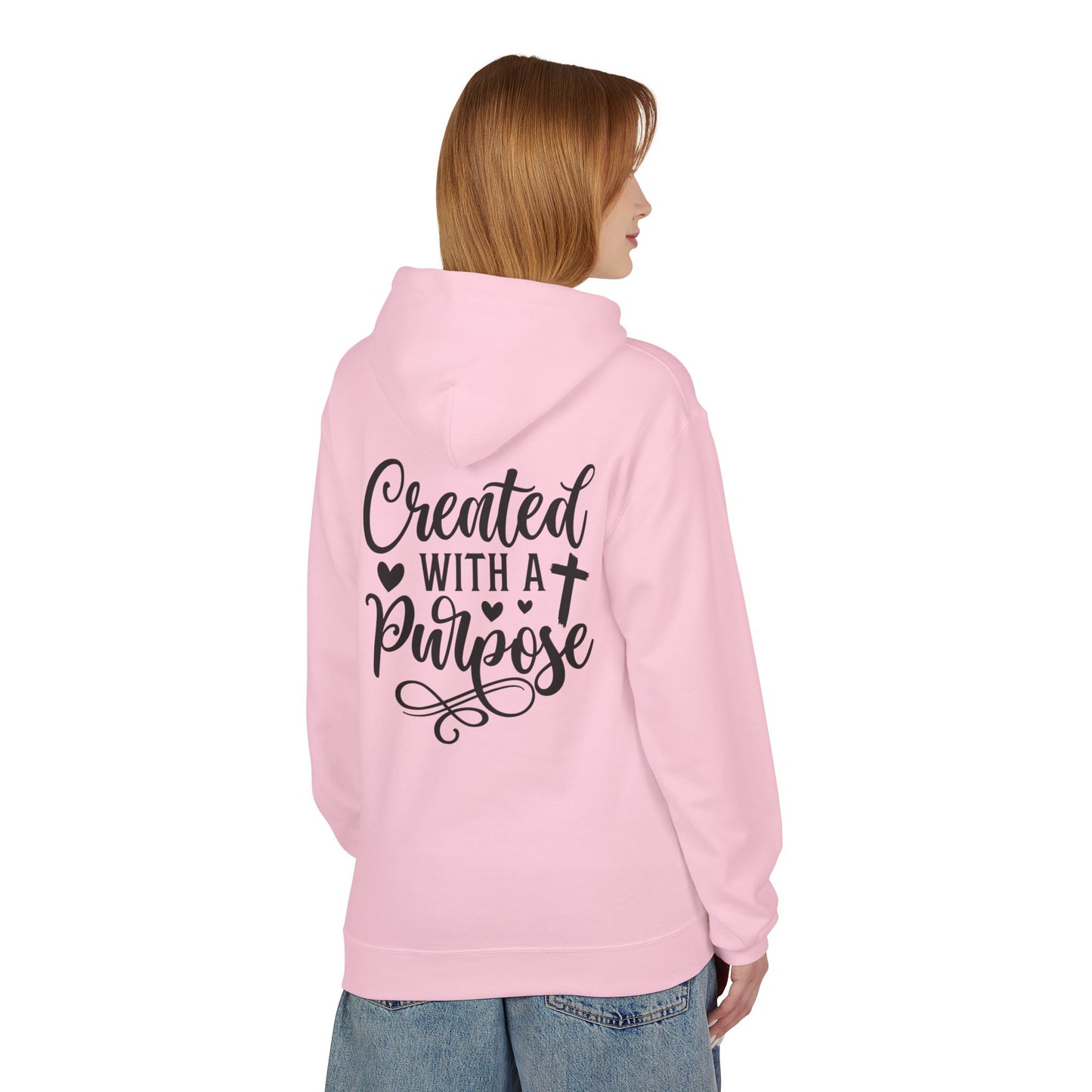 Inspired Fleece Hoodie with Heart and Cross Design, Christian Gift, Casual Wear, Everyday Comfort, Faith-Based Apparel, Cozy Hoodie