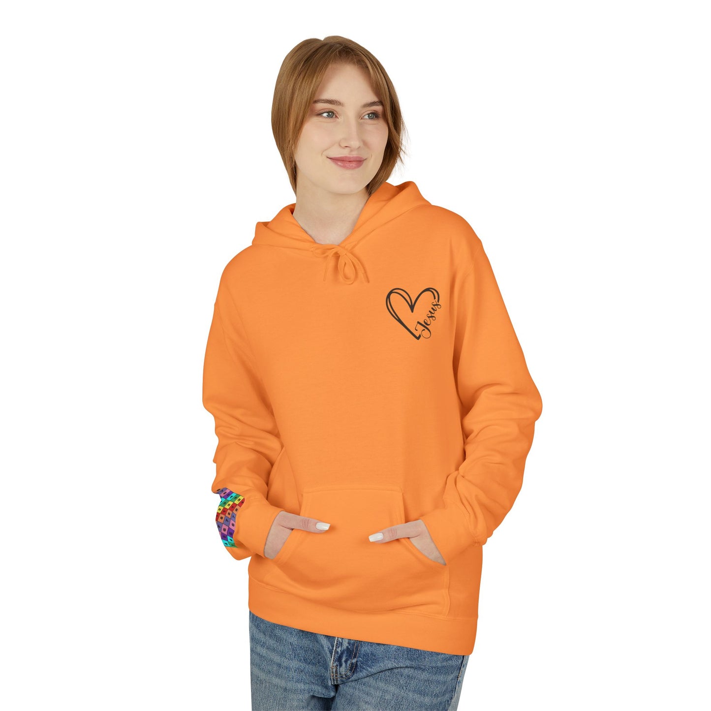 Inspired Fleece Hoodie with Heart and Cross Design, Christian Gift, Casual Wear, Everyday Comfort, Faith-Based Apparel, Cozy Hoodie
