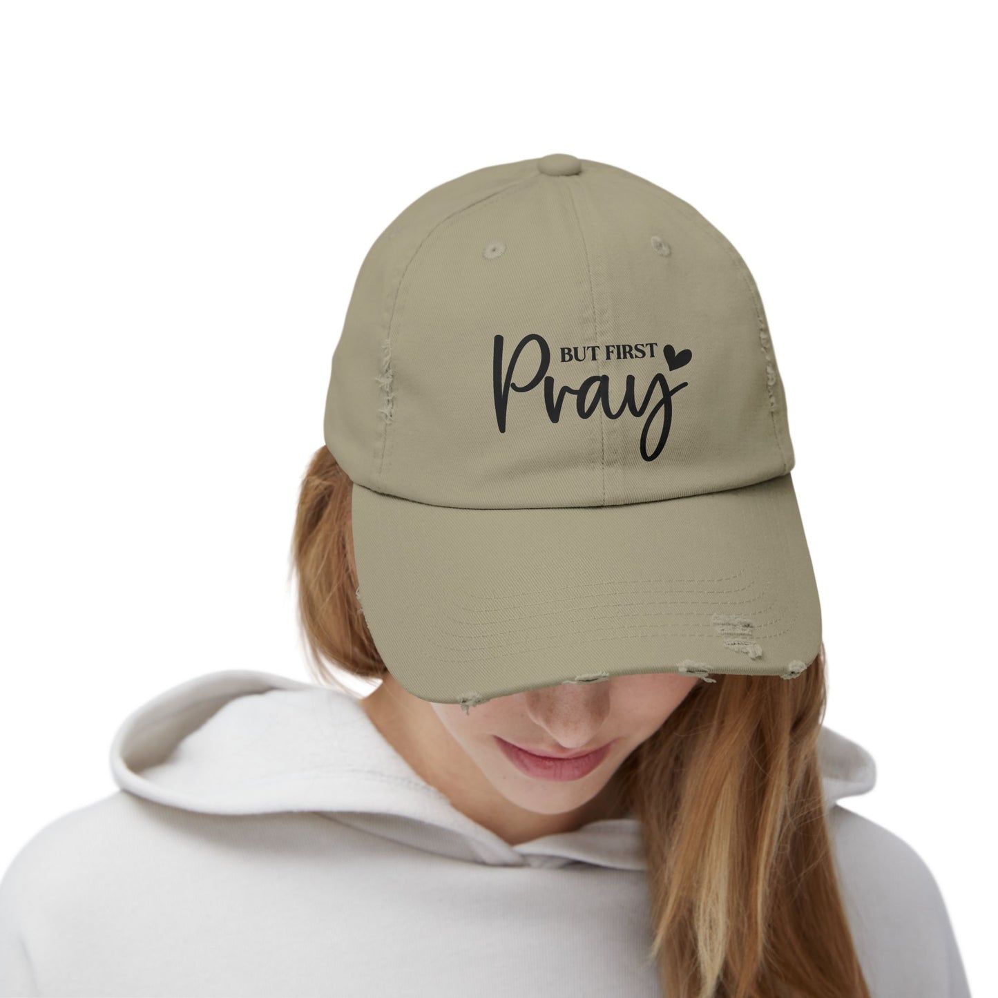 Unisex Distressed Cap with Inspirational 'But First Pray' Design, Thoughtful Gift for Faith Lovers, Casual Accessories for Daily Wear, [...]