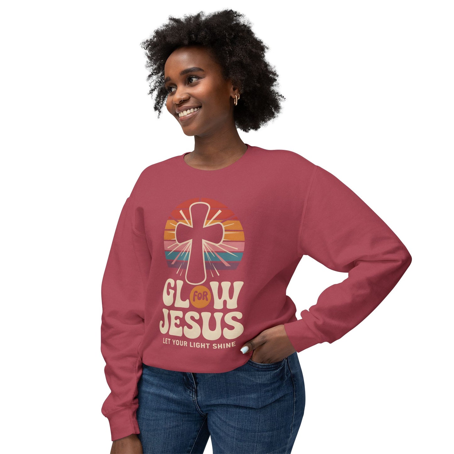 Glow for Jesus Unisex Lightweight Crewneck Sweatshirt | Faith Apparel, Christian Gift, Inspirational Wear, Religious Outfit, Casual Comfort