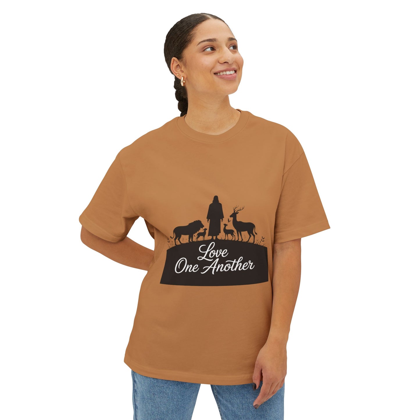 Unisex Oversized Tee with 'Love One Another' Design, Cozy Casual Wear, Gift for friends, Everyday Relaxed Top, Christian Apparel