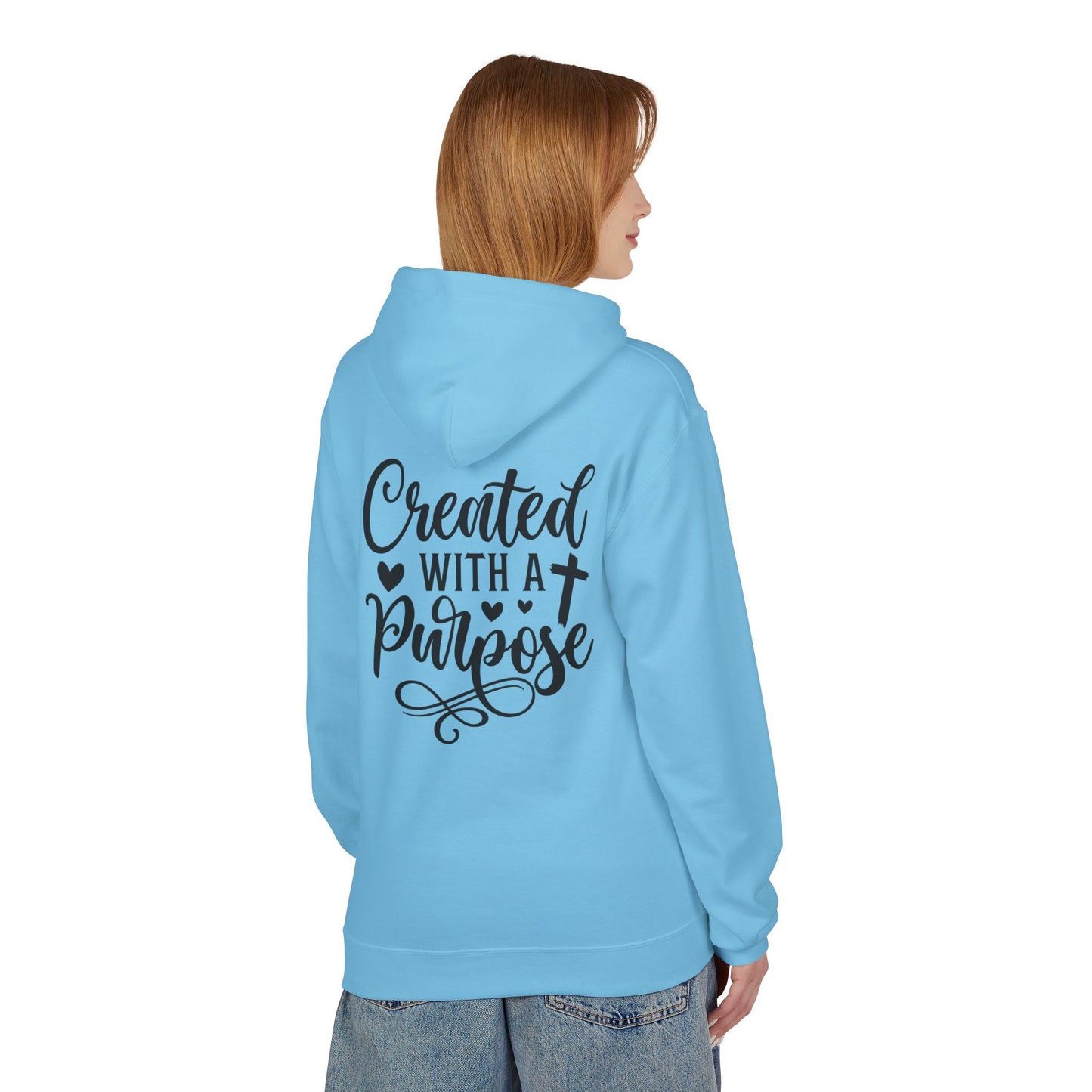Inspired Fleece Hoodie with Heart and Cross Design, Christian Gift, Casual Wear, Everyday Comfort, Faith-Based Apparel, Cozy Hoodie