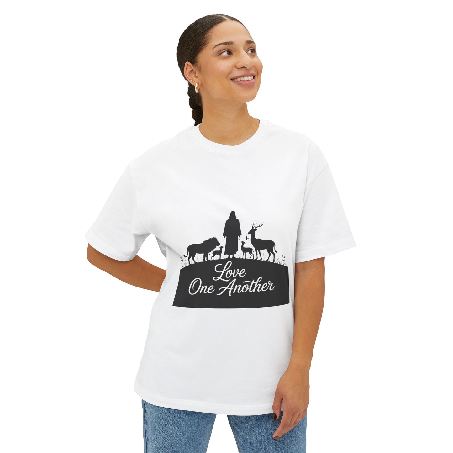 Unisex Oversized Tee with 'Love One Another' Design, Cozy Casual Wear, Gift for friends, Everyday Relaxed Top, Christian Apparel