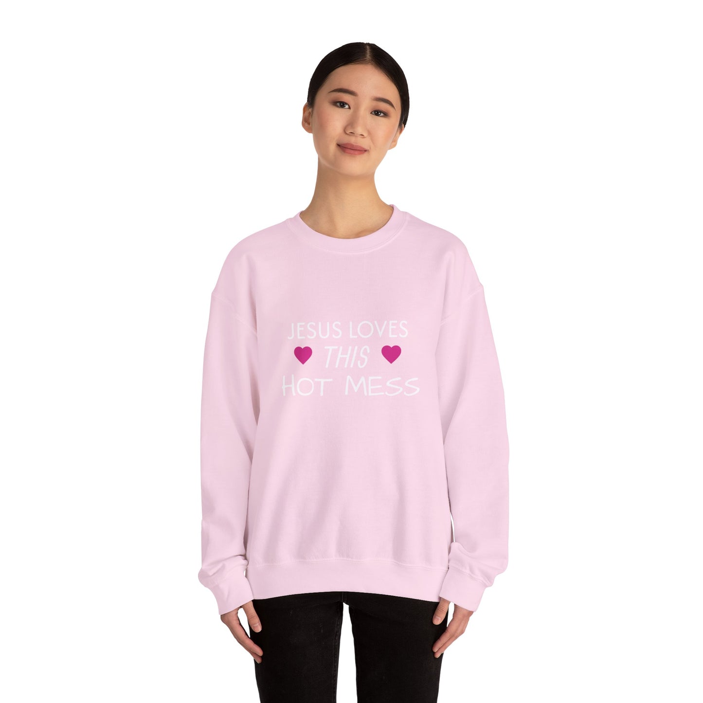 Jesus Loves This Hot Mess Sweatshirt, Comfortable Crewneck, Gift for Her, Funny Sweatshirt, Casual Wear, Everyday Apparel