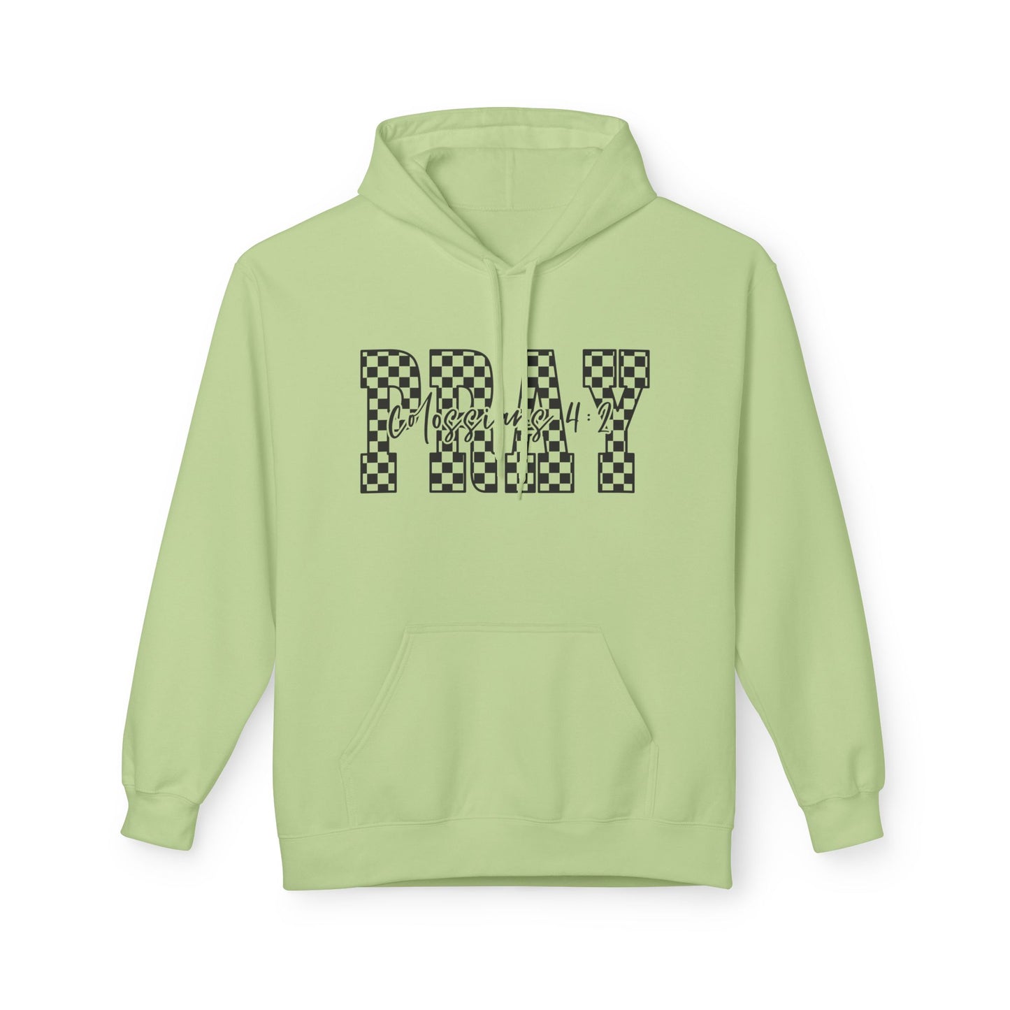 Pray Checkerboard Fleece Hoodie, Comfortable Unisex Hoodie, Spiritual Gift, Casual Wear, Cozy Sweatshirt, Christian hoodie