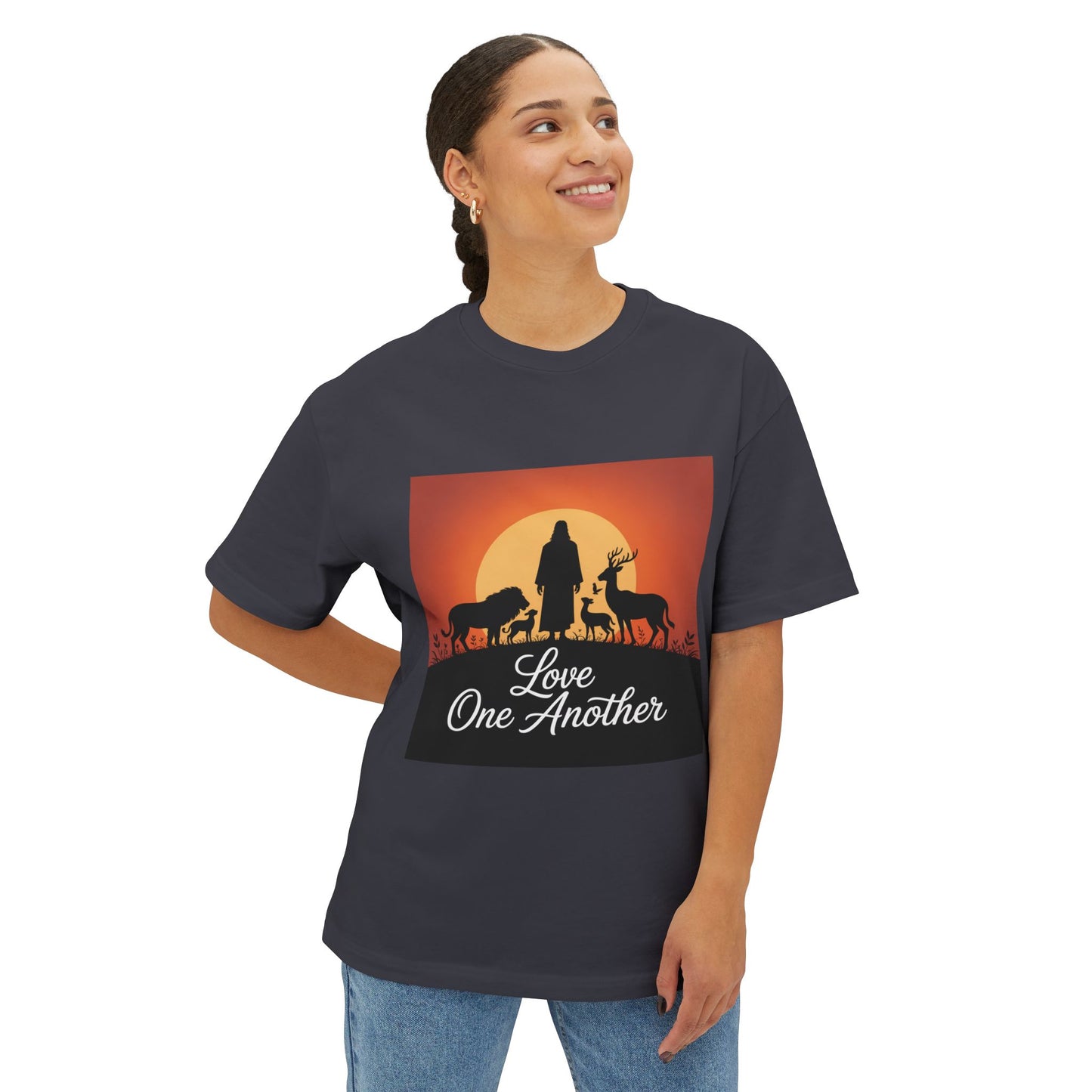 Unisex Oversized Tee with 'Love One Another' Design, Cozy Casual Wear, Gift for friends, Everyday Relaxed Top, Christian Apparel
