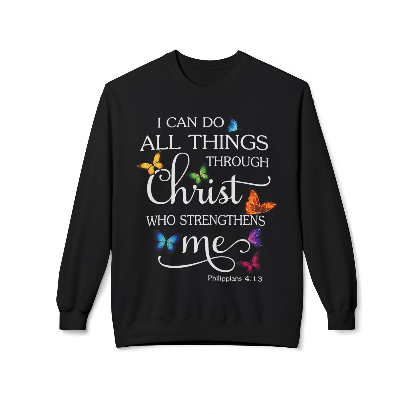 Inspirational Butterfly Crewneck Sweatshirt, Motivational Sweatshirt, Christian Gift, Faith-Based Apparel, Cozy Fleece Top, Philippians 4:13