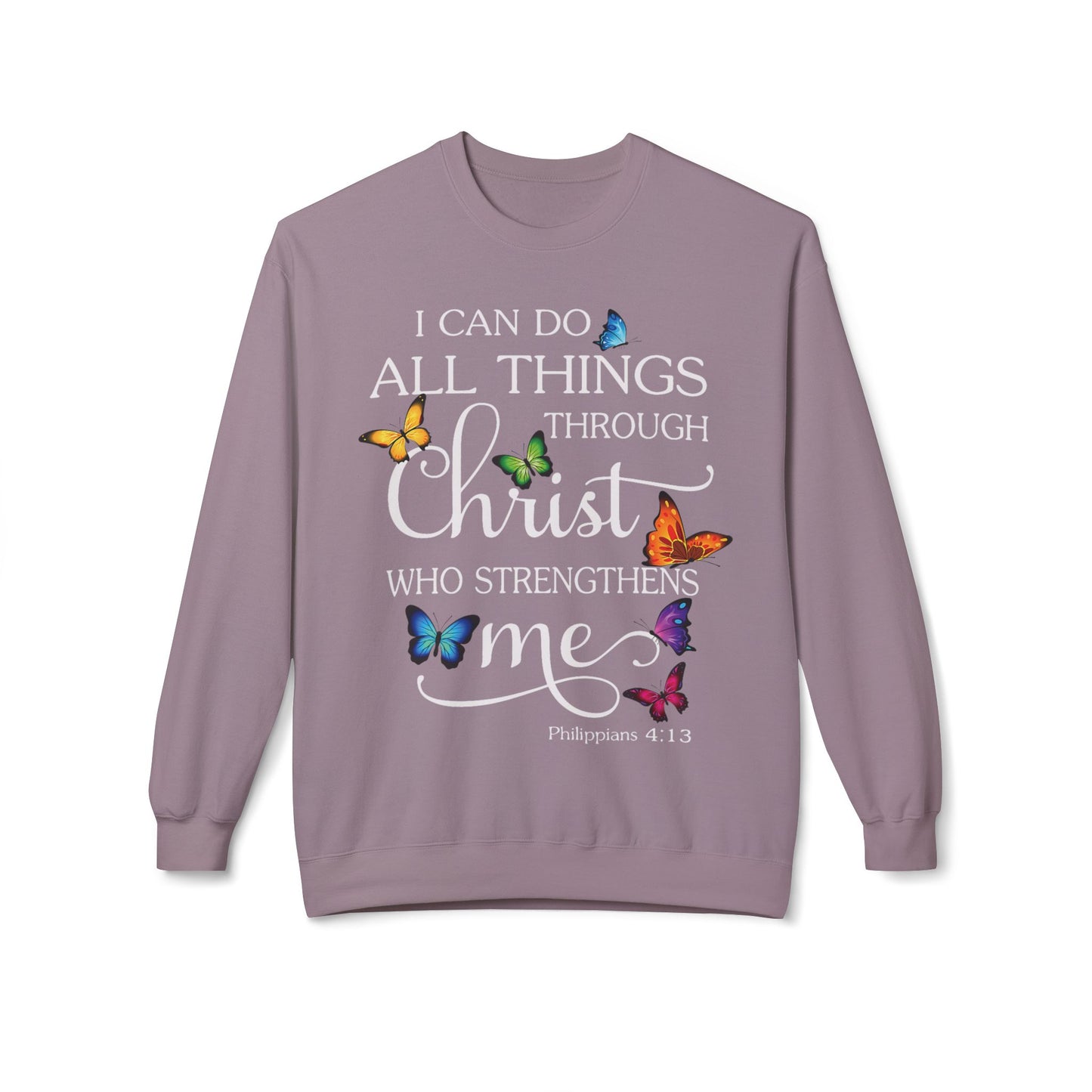 Inspirational Butterfly Crewneck Sweatshirt, Motivational Sweatshirt, Christian Gift, Faith-Based Apparel, Cozy Fleece Top, Philippians 4:13