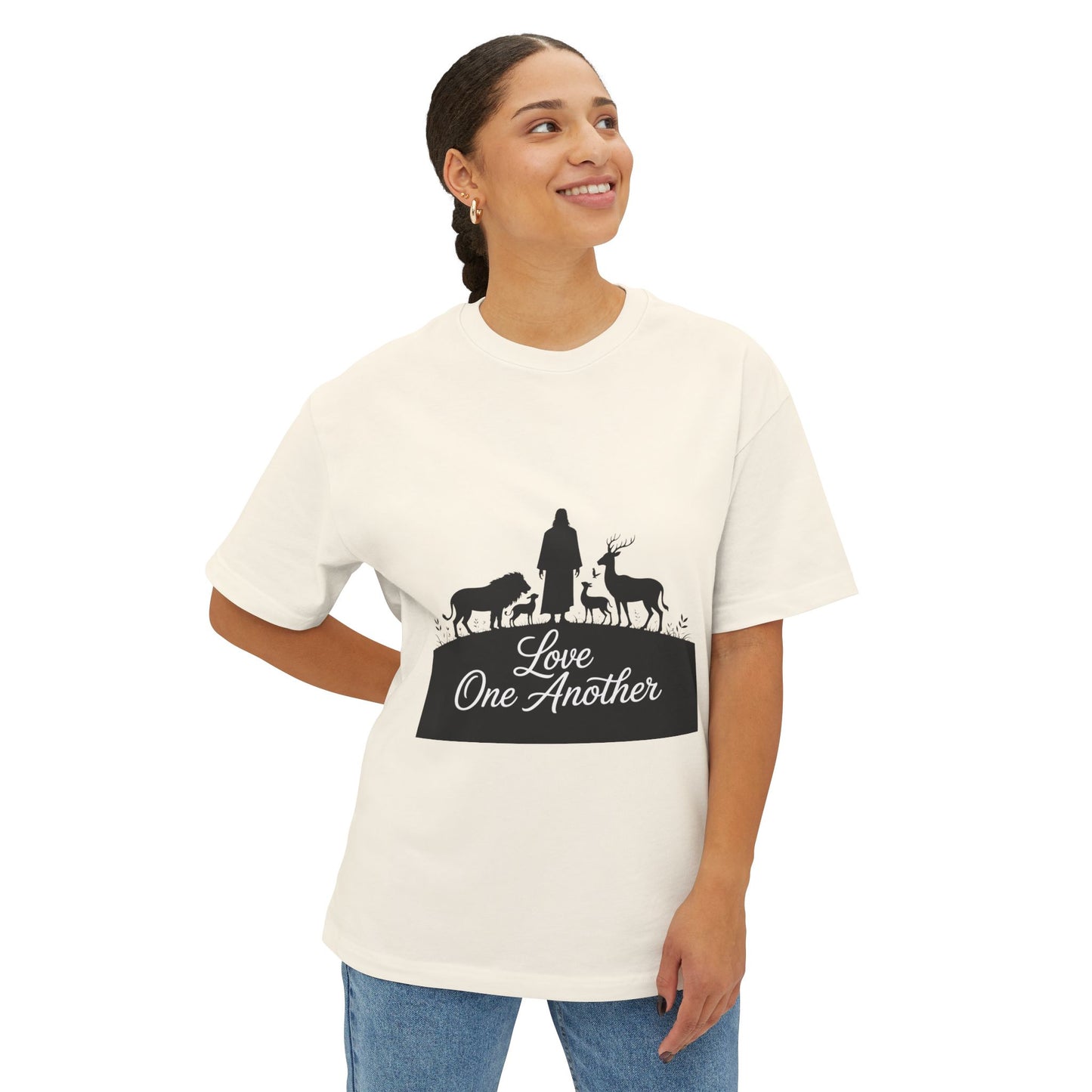 Unisex Oversized Tee with 'Love One Another' Design, Cozy Casual Wear, Gift for friends, Everyday Relaxed Top, Christian Apparel
