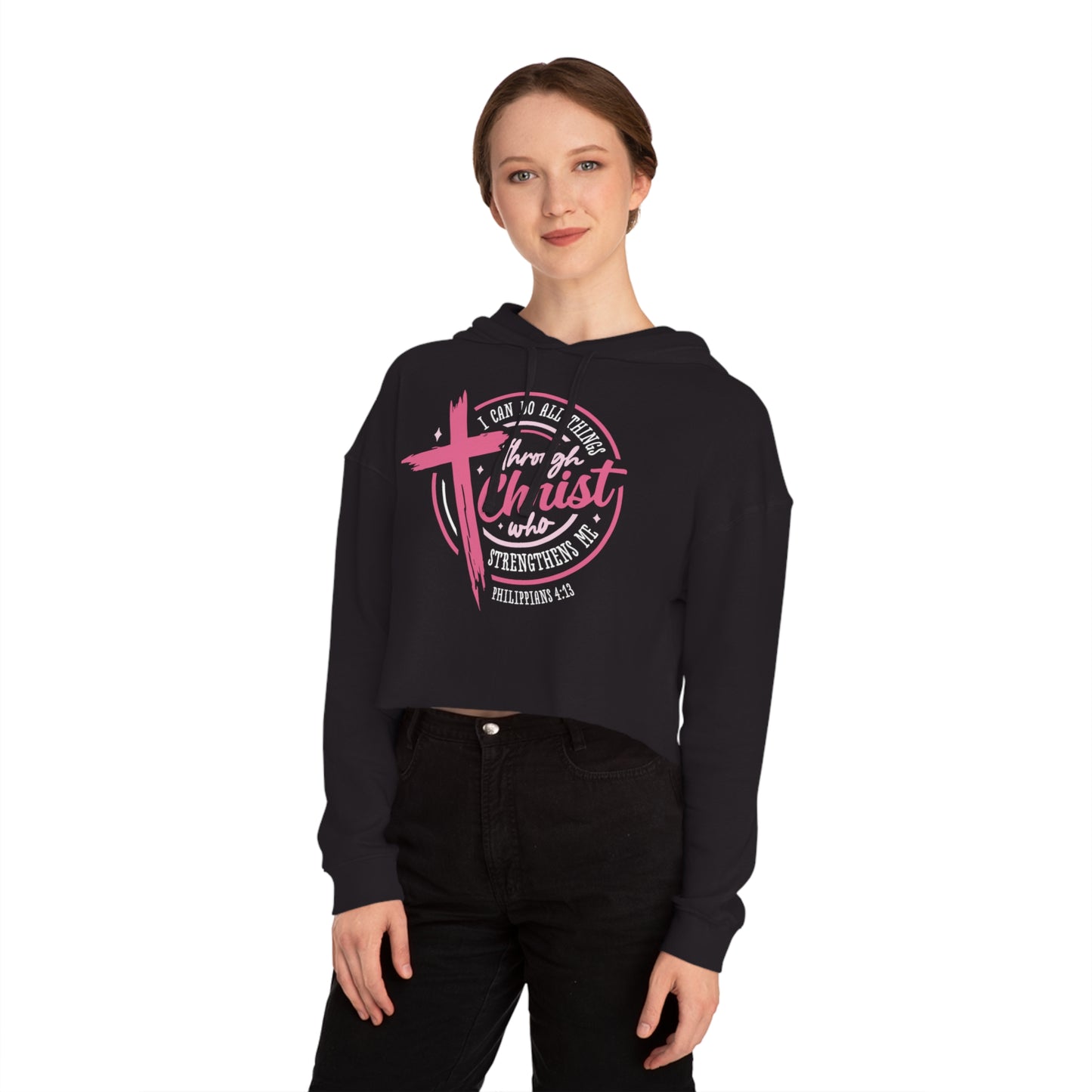 Cropped Sweatshirt with Philippians 4:13 Design, Faith Apparel, Christian Hoodie, Inspirational Clothing, Casual Wear, Spiritual Gifts