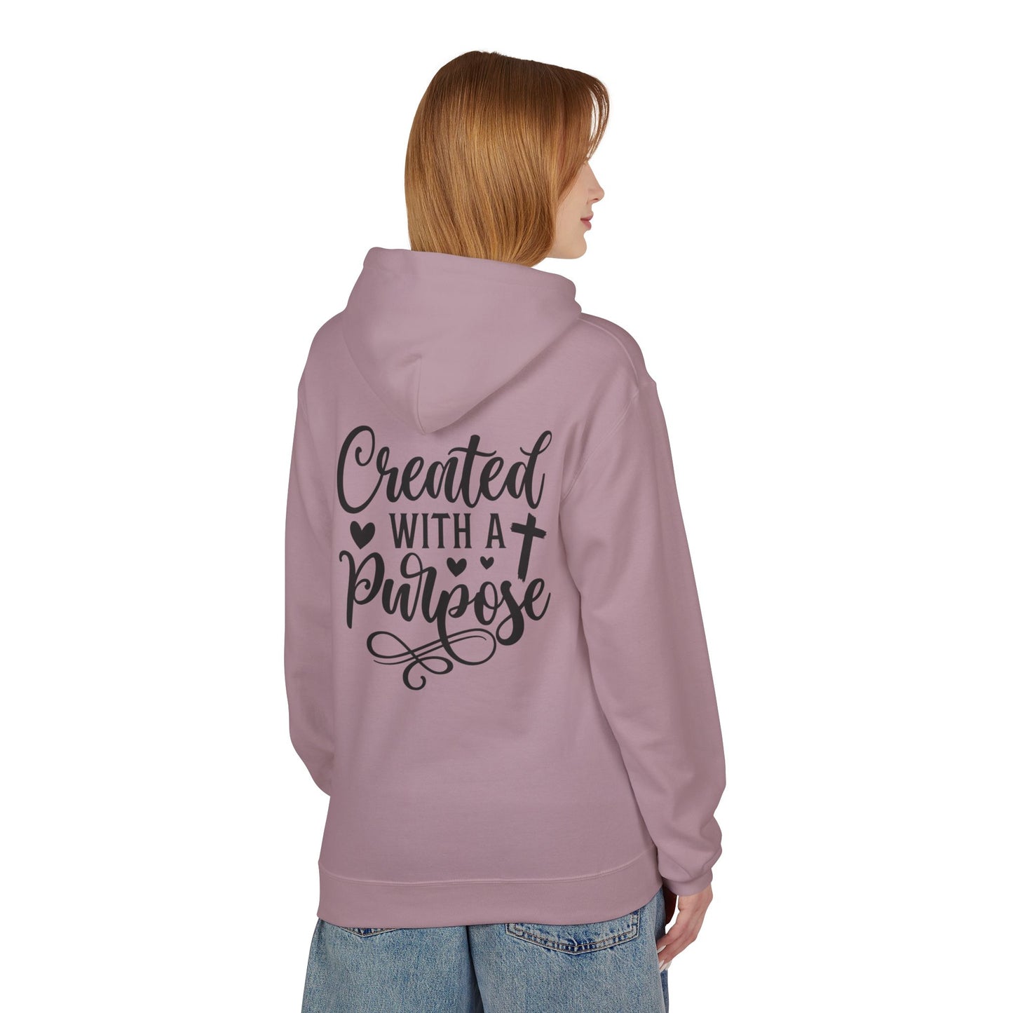 Inspired Fleece Hoodie with Heart and Cross Design, Christian Gift, Casual Wear, Everyday Comfort, Faith-Based Apparel, Cozy Hoodie