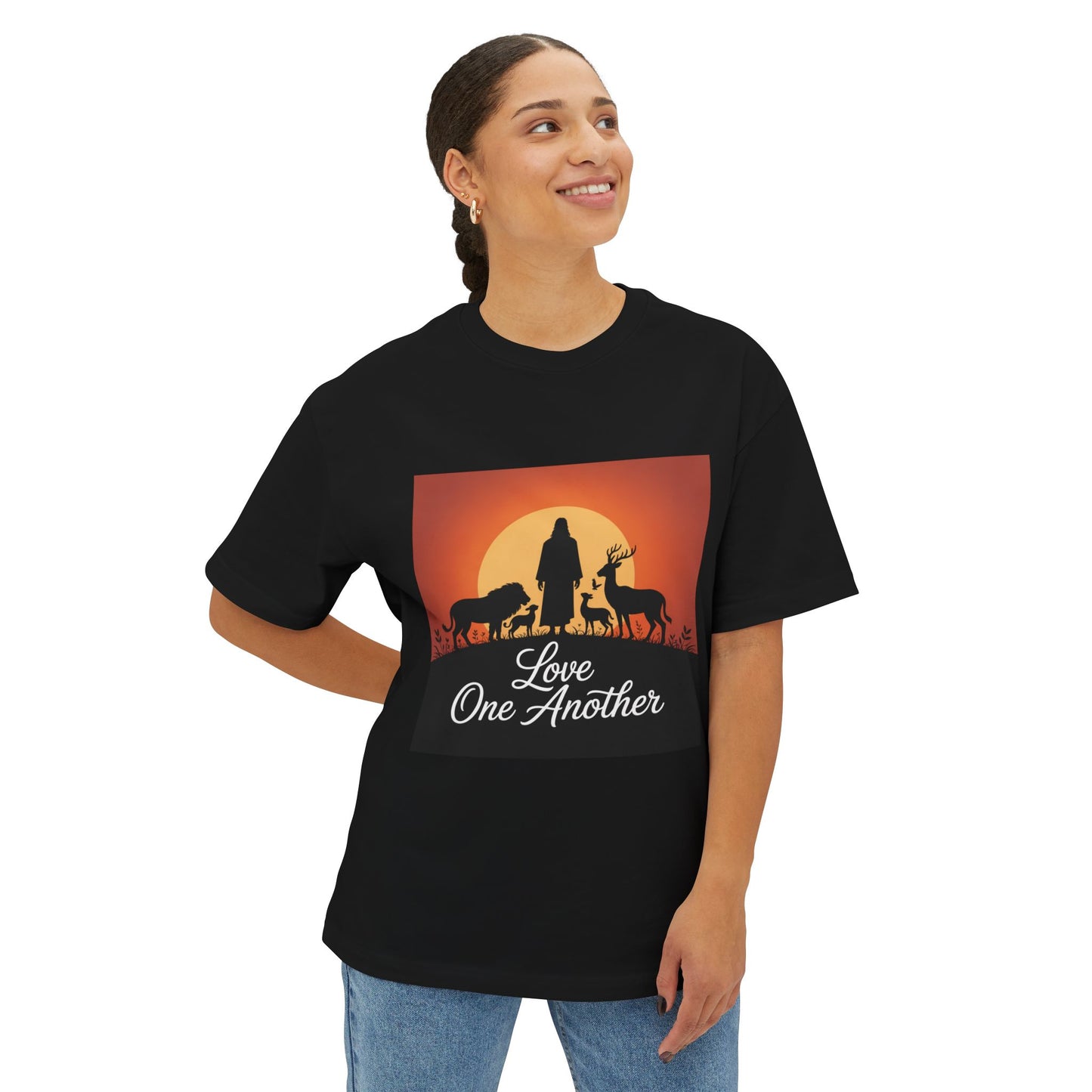 Unisex Oversized Tee with 'Love One Another' Design, Cozy Casual Wear, Gift for friends, Everyday Relaxed Top, Christian Apparel