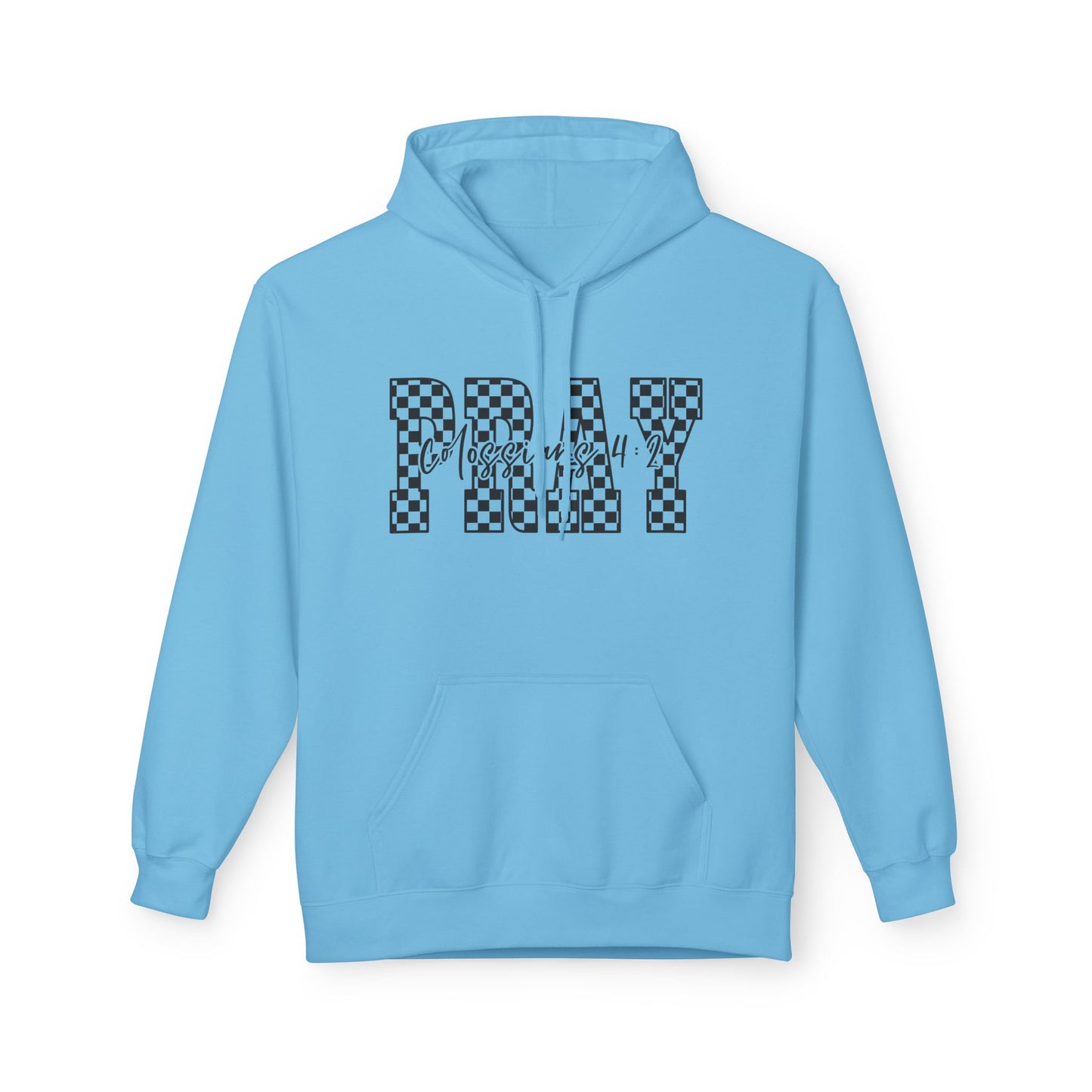 Pray Checkerboard Fleece Hoodie, Comfortable Unisex Hoodie, Spiritual Gift, Casual Wear, Cozy Sweatshirt, Christian hoodie
