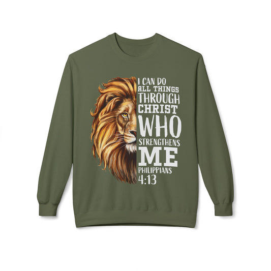Christian Inspirational Lion Sweatshirt, Motivational Crewneck, Faith-Based Apparel, Cozy Gift for Believers, Scripture Decor