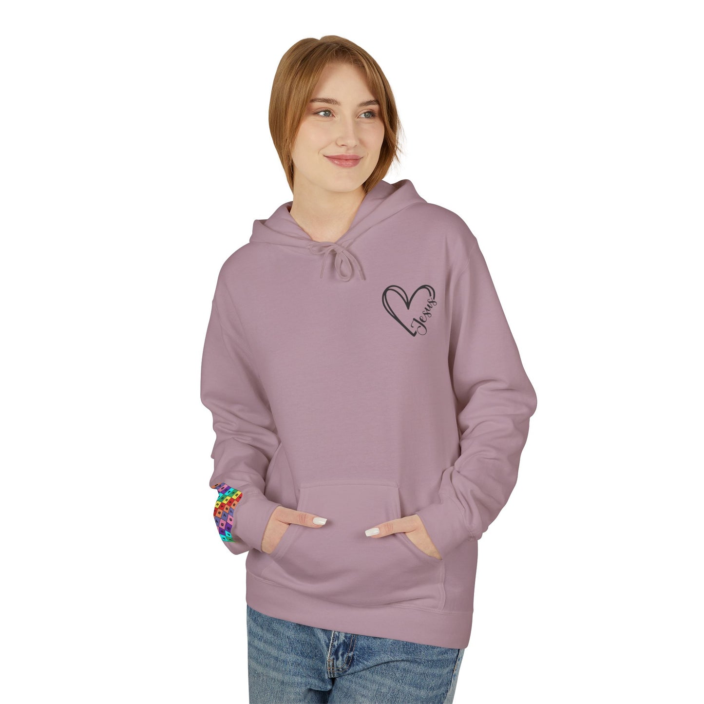 Inspired Fleece Hoodie with Heart and Cross Design, Christian Gift, Casual Wear, Everyday Comfort, Faith-Based Apparel, Cozy Hoodie