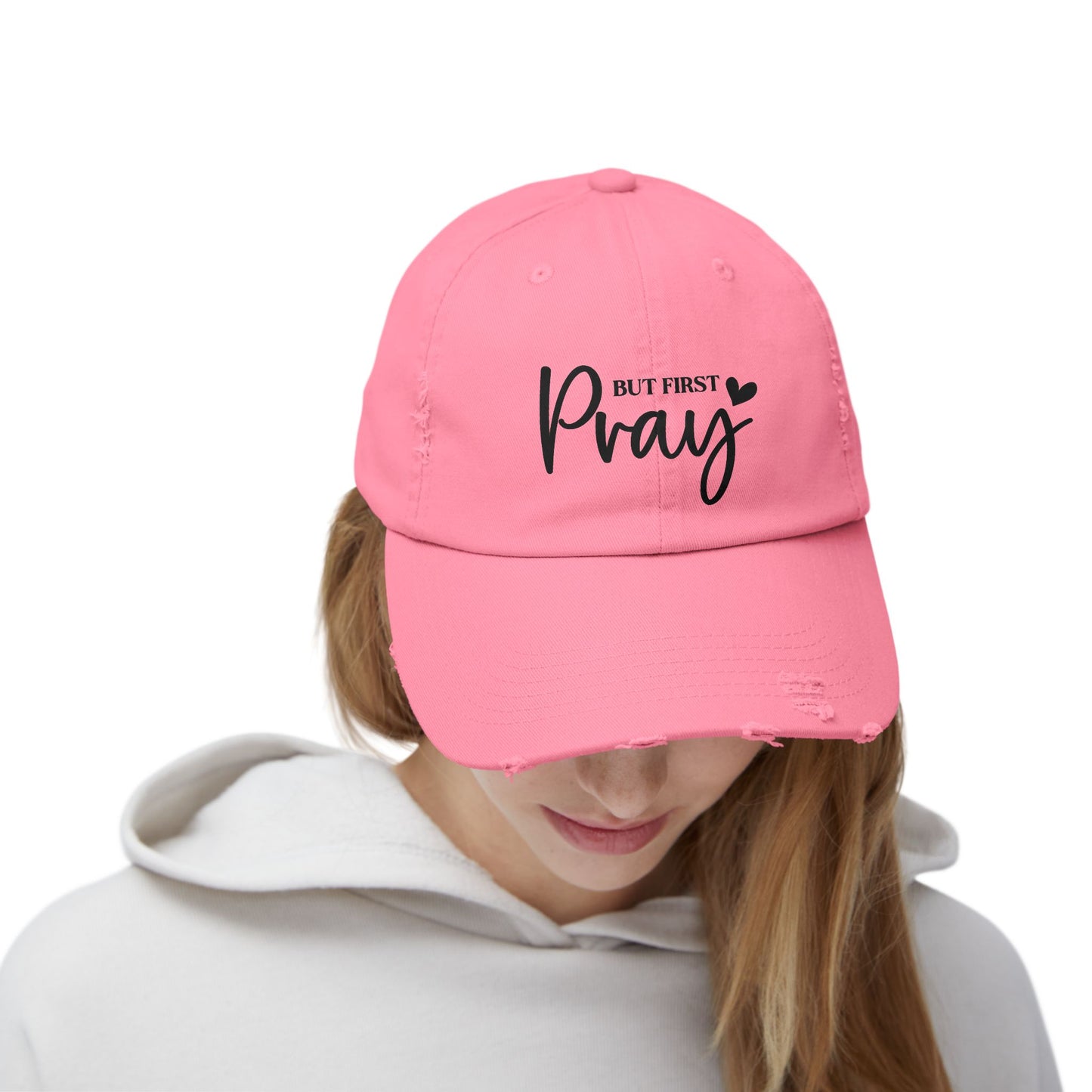 Unisex Distressed Cap with Inspirational 'But First Pray' Design, Thoughtful Gift for Faith Lovers, Casual Accessories for Daily Wear, [...]