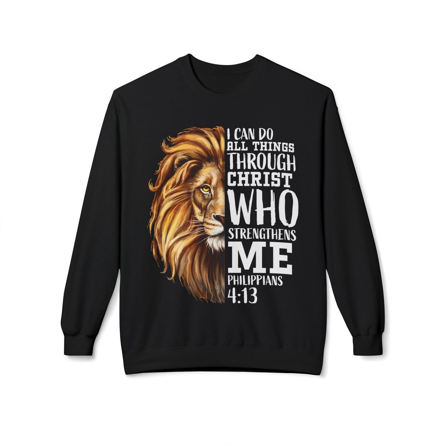 Christian Inspirational Lion Sweatshirt, Motivational Crewneck, Faith-Based Apparel, Cozy Gift for Believers, Scripture Decor