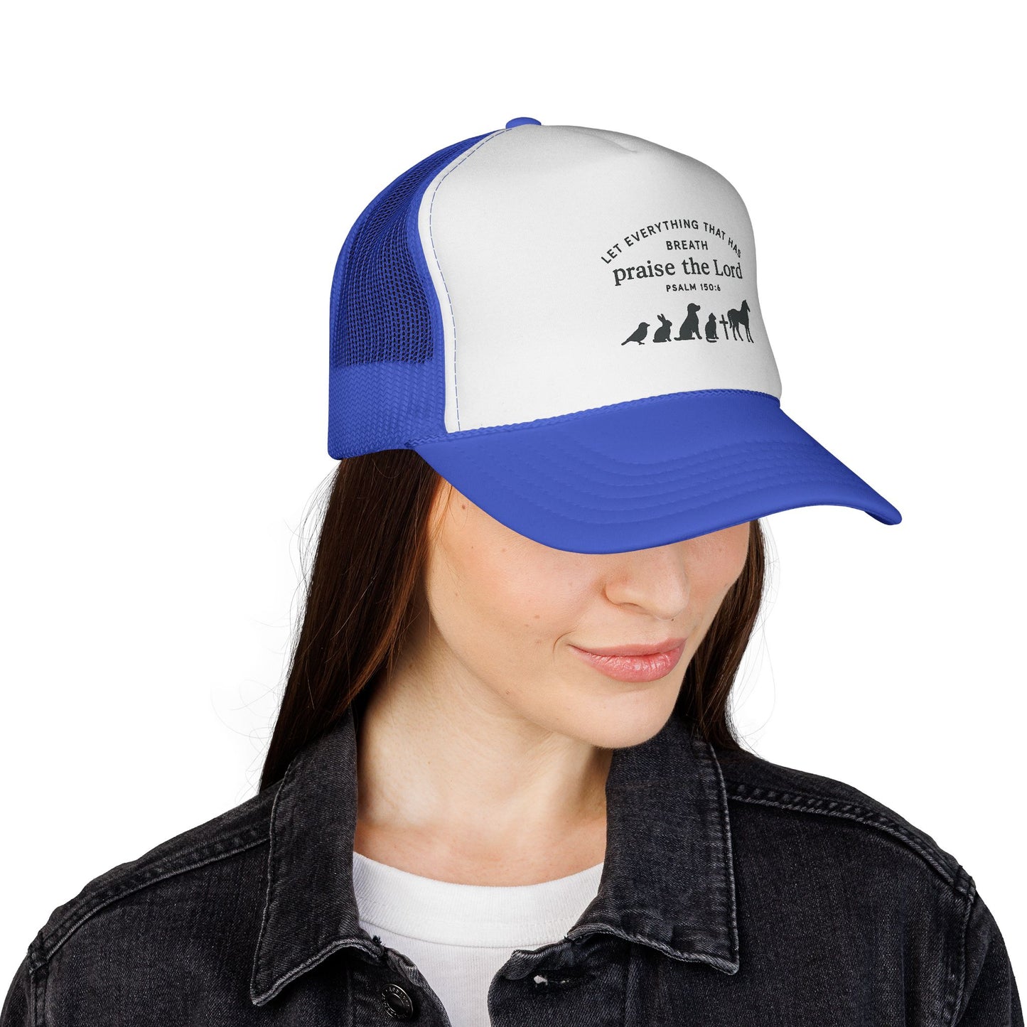 Christian Trucker Cap, Faith-Based Hat, Inspirational Headwear, Gift for Believers, Psalm 150:6 Cap, Outdoor Cap