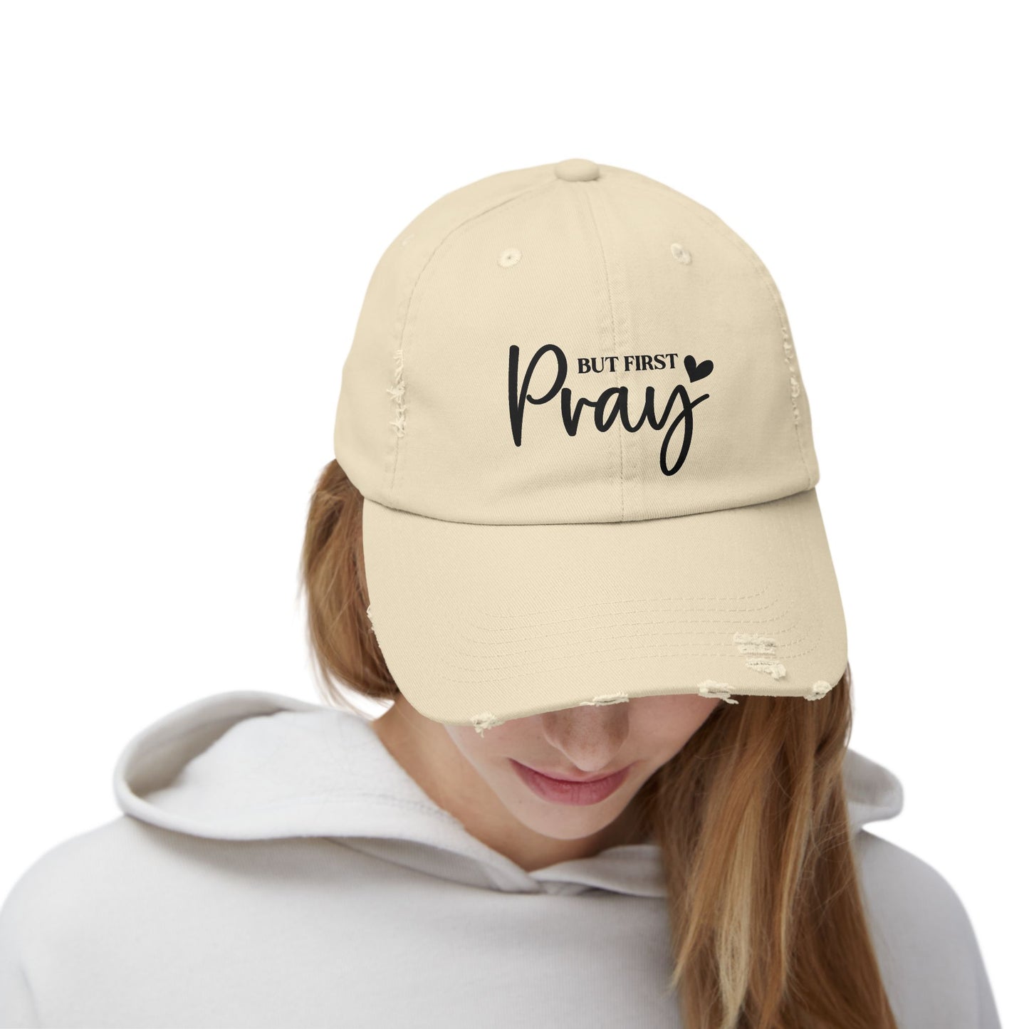 Unisex Distressed Cap with Inspirational 'But First Pray' Design, Thoughtful Gift for Faith Lovers, Casual Accessories for Daily Wear, [...]